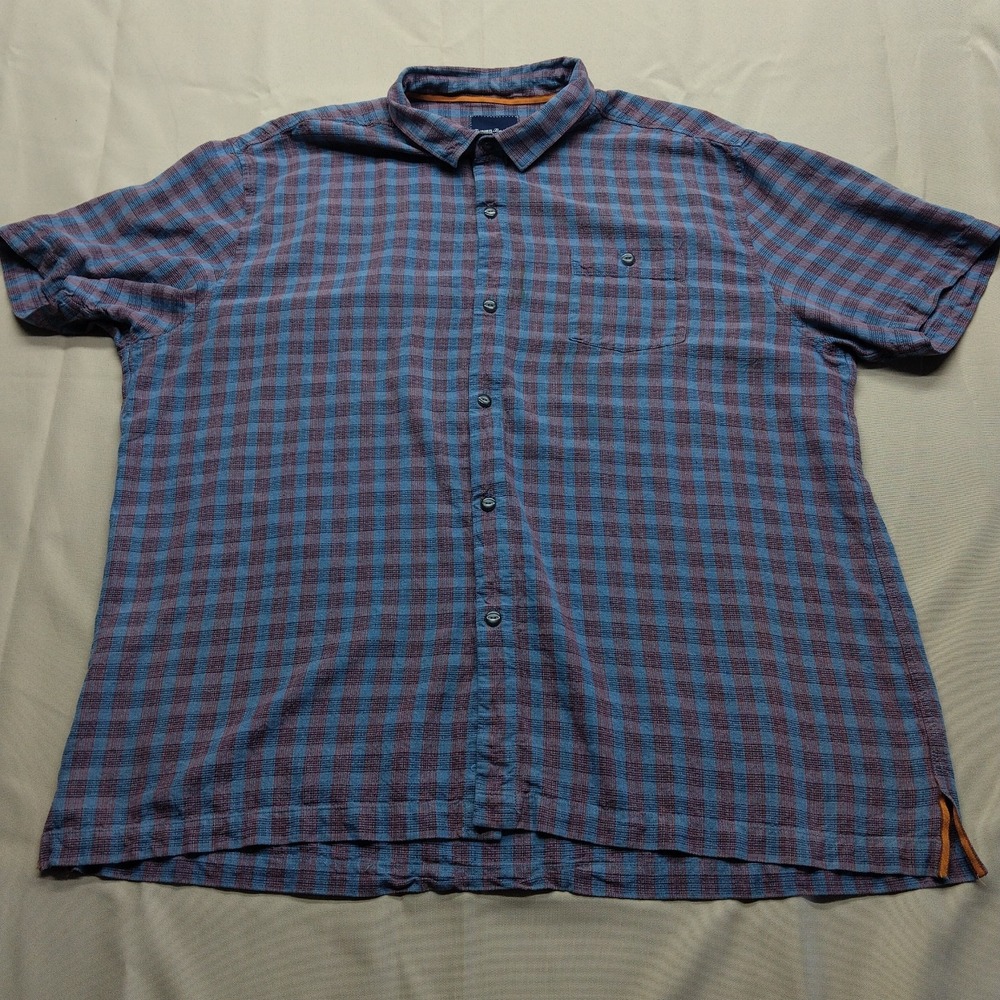 Tommy Bahama Camp Shirt Mens XXL Red & Blue Check Silk Textured Button Up